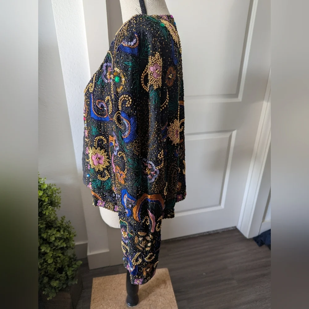 Laurence Kazar Vintage Beaded Black Multi-Color Embellished Jacket - Picture 6 of 7